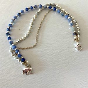 Silver and Blue Beaded Elephant Bracelet